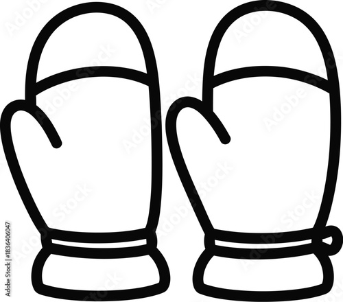Pair of mittens illustration in black and white for winter apparel design