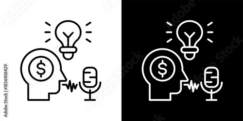 Podcast icon set in outline black and white style vector illustration