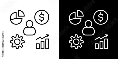 Money Management icon set in outline black and white style vector illustration