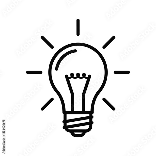 Lightbulb Idea Icon with Radiating Rays