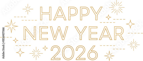 Golden happy new year 2026 wishes on a black background with stars and fireworks