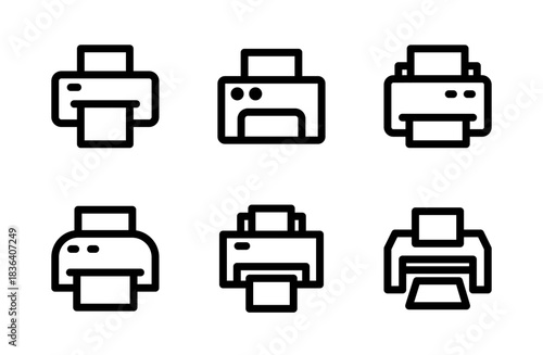 Modern printer icon collection with clear office equipment symbols designed for digital documents, workflow tools, and professional business needs