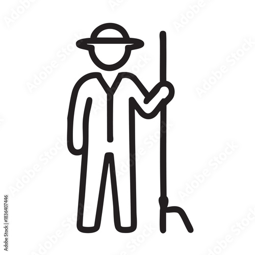 Illustration of farmer working in field with pitchfork agricultural concept