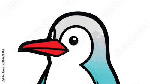 Cute Cartoon Penguin Close Up Illustration.