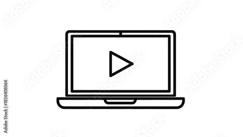 Simple line art icon of a laptop displaying a play button