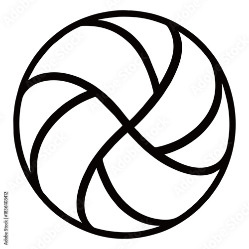 Classic black and white volleyball icon or logo design, representing teamwork, summer sports, beach games, and athletic competition for graphic design use.