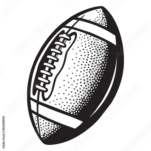 Vintage distressed American football illustration with halftone dot texture and laces, perfect for sporting events, team branding, and retro graphic design concepts.