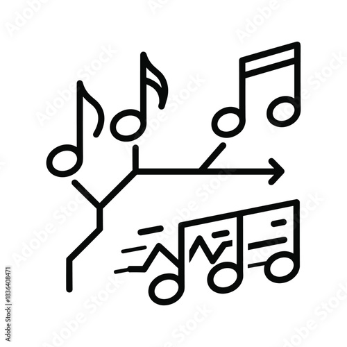 Musical Notes Transformation and Sound Wave Flow Icon
