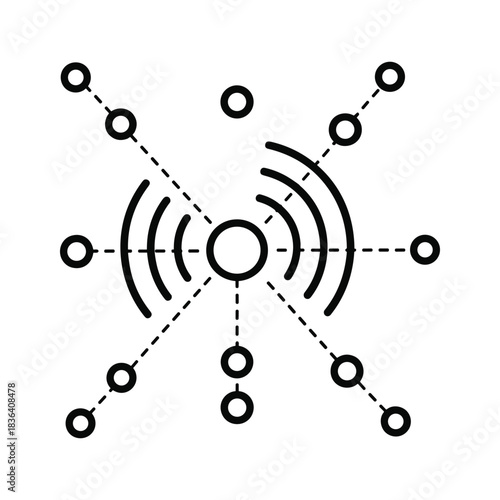 Wireless Network Hub Icon with Connected Nodes