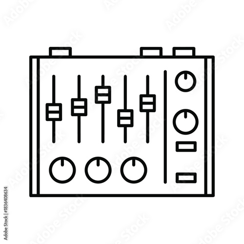 Audio Mixer Console Line Icon with Faders and Knobs