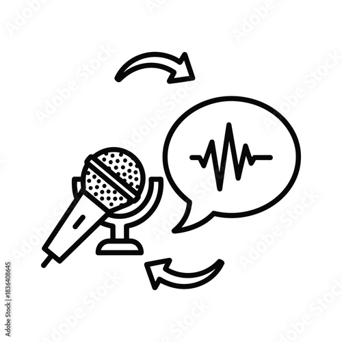 Voice and Audio Processing Icon with Microphone and Sound Wave Speech Bubble