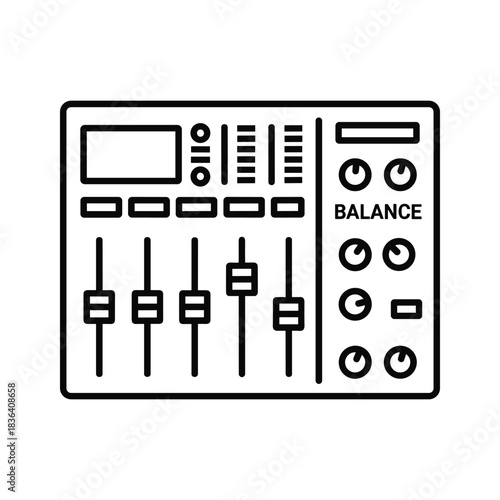 Audio Mixer Console Line Icon with Faders and Knobs