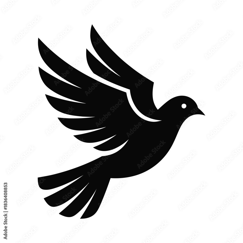Fototapeta premium Silhouette of a dove in flight with wings spread