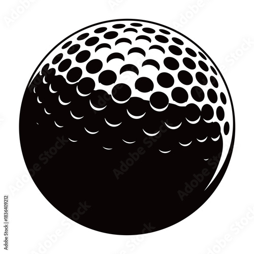 Monochromatic Vector Illustration of a Golf Ball with Dimples and High-Contrast Halftone Shading, Symbolizing Sport, Leisure, Success, and Competition