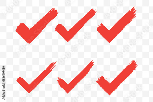 Set of check marks drawn with brush strokes. Approval symbol. Green check mark symbol on isolated background. Vector.