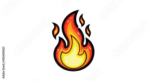 Vibrant Flame Illustration with Dynamic Colors and Bold Outlines.