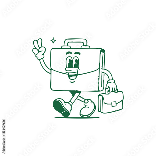 Cheerful Cartoon Briefcase Character with Accessories