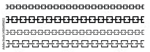 Set of chains and bracelets. Metal Chain Line collection. Chain brush set. chain pattern set of braided ropes in black. Straight Link Chain Collection.