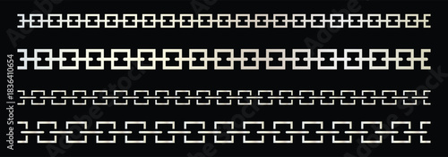Set seamless chain link. Different metal chains silhouette black isolated on background.