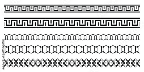 Set of chains and bracelets. Metal Chain Line collection. Chain brush set. chain pattern set of braided ropes in black. Straight Link Chain Collection.