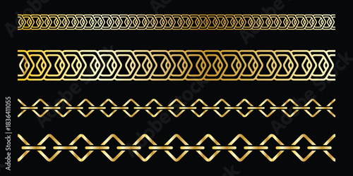 Chain brush set. Metal chain vector. isolated on black background.