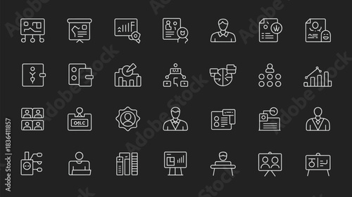 Business Management Icon Set Analytics Strategy HR Organization Line Vector