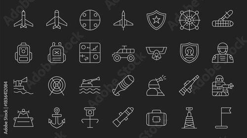 Military and Defense Icon Set Army Security Weapons War Equipment Vector
