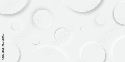 White and grey abstract modern circle background. abstract white circle shape with digital hi tech concept background technology. elegant minimal style Paper circle business banner with drop shadows.	