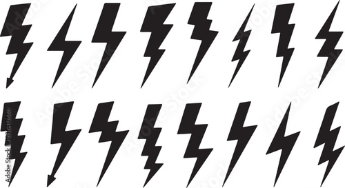  Lightning Bolt Icon Set in Flat Vector Style