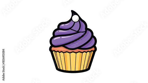 Delicious Purple Swirl Cupcake with White Pearl Topping.