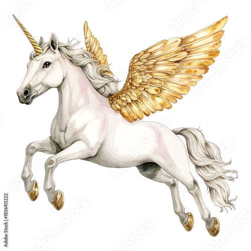 Majestic White Winged Unicorn Alicorn Vector Illustration