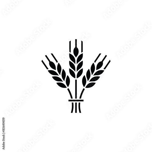 Stylized black silhouette of three wheat stalks tied together