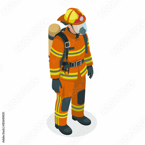 This image features a firefighter dressed in bright orange protective gear, ready for action. The important equipment highlights the bravery and dedication of emergency responders.
