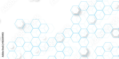 white and blue technology hexagonal abstract background. Abstract blue hexagon or digital technology background. Vector abstract graphic design banner pattern presentation background web template.	