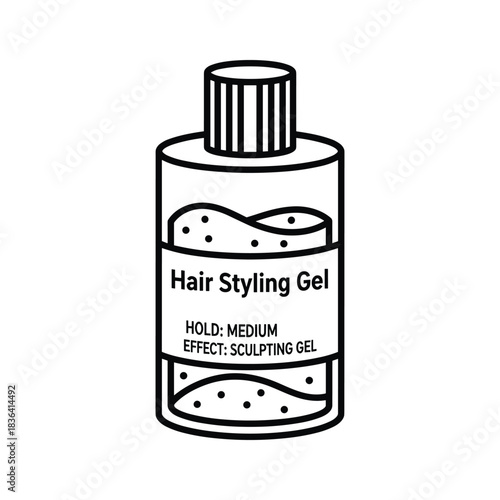 Line art icon of hair styling gel bottle with medium hold and sculpting effect.