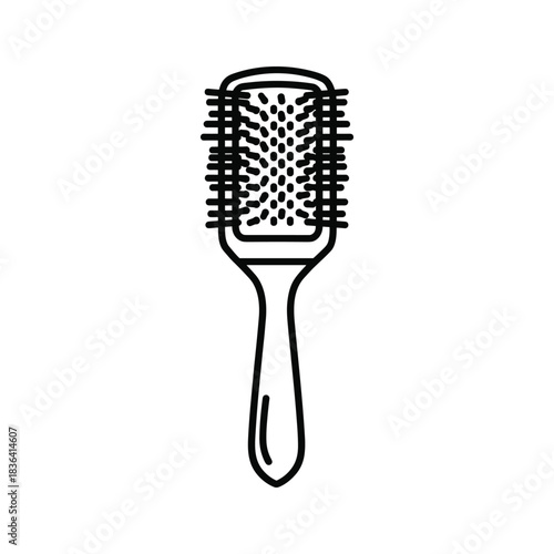 Paddle hair brush line art icon for grooming and styling, barber shop tool accessory