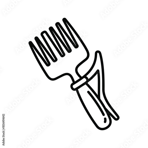 Hair pick comb line art illustration for styling curly afro textured hair tool icon