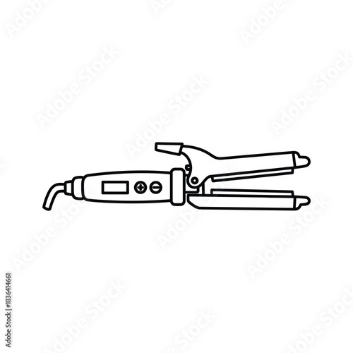 Hair curling iron styling tool outline icon for beauty, personal care and fashion design