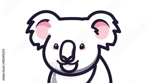 Cute cartoon koala face with pink cheeks and big ears.