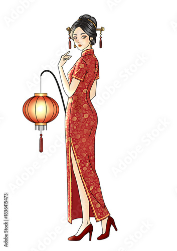 girl in red chengsam