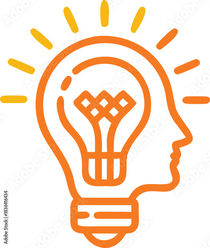 Person's head within a lightbulb shows innovative thoughts and imagination clearly outlined today