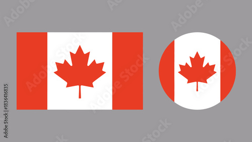 Canadian flag and round canadian flag emblem on gray background