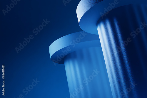 Strong solid pillars supporting sleek corporate structure in blue