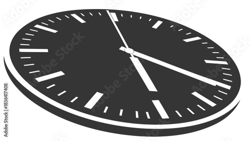 Modern minimalist black clock face with white markings and hands
