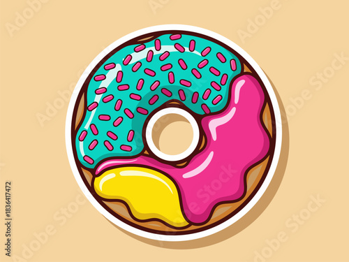 Delicious Donut with Colorful Sprinkles and Glaze Illustration for Dessert Lovers
