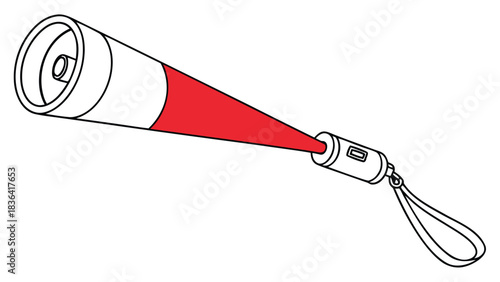 Illustration of a flashlight emitting a red beam of light with a wrist strap
