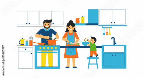 Family Preparing a Meal Together in the Kitchen