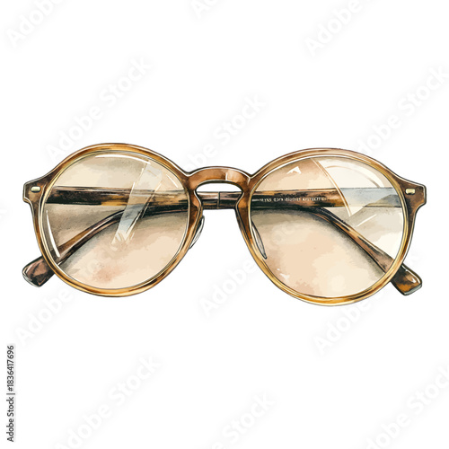 Watercolor Round Tortoiseshell Eyeglasses Vector Clipart Illustration
