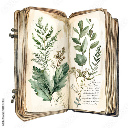 Watercolor Vintage Botanical Herbology Book Illustration Vector

