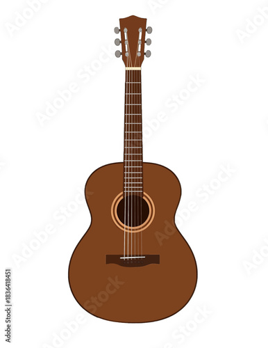 Brown Acoustic Guitar Flat Design Illustration